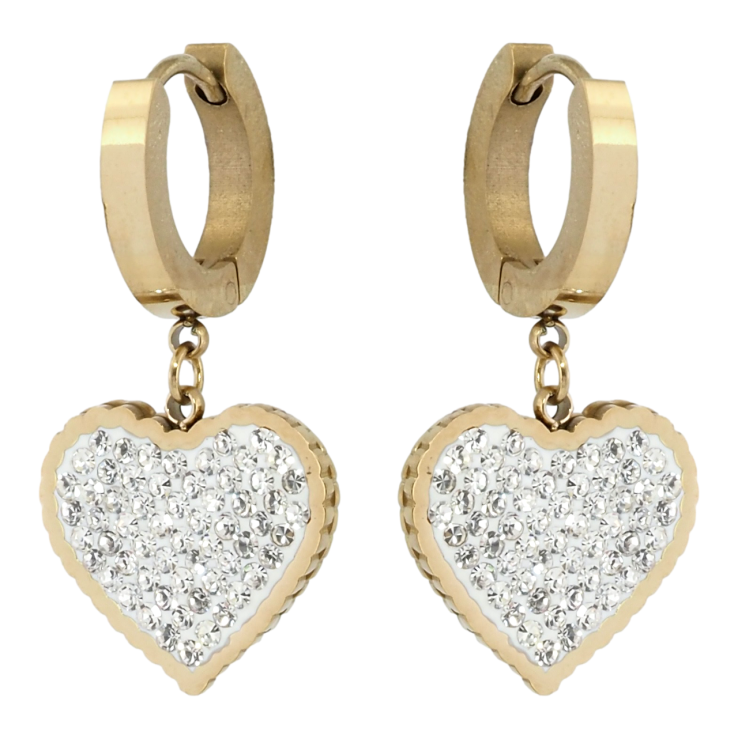 Сережки Xuping TTM Stainless Steel колір 14K підвіски на колечках Сердечка з цирконієм фото №19