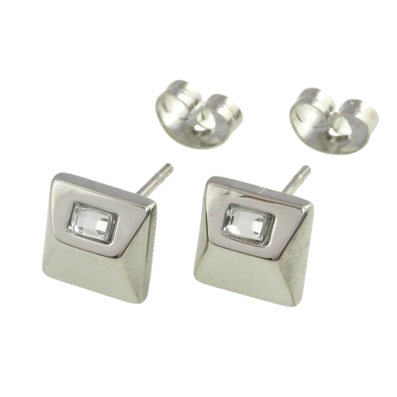 Сережки Xuping TTM Stainless Steel колір Родій пусети Квадратні з кристалами 8 х 8 мм фото №1