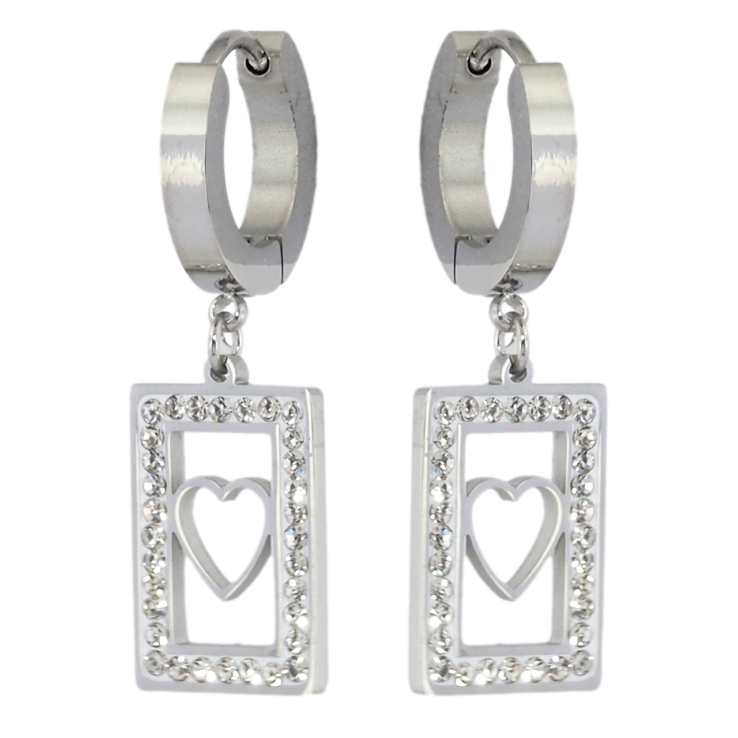 Серьги Xuping TTM Stainless Steel цвет Родий подвески на колечках Прямоугольники с сердечками и цирконием фото №24