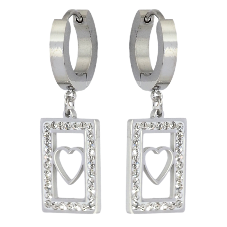 Серьги Xuping TTM Stainless Steel цвет Родий подвески на колечках Прямоугольники с сердечками и цирконием фото №1
