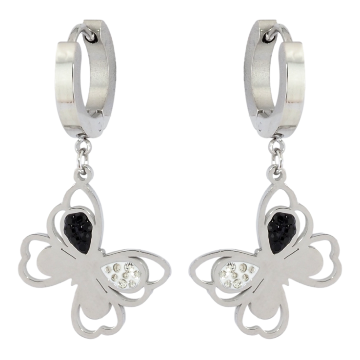 Серьги Xuping TTM Stainless Steel цвет Родий подвески на колечках Бабочки с цирконием фото №5