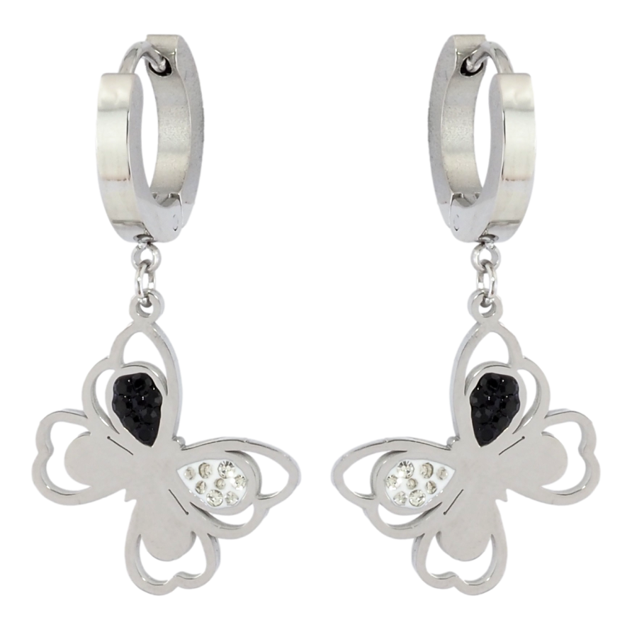 Серьги Xuping TTM Stainless Steel цвет Родий подвески на колечках Бабочки с цирконием фото №1