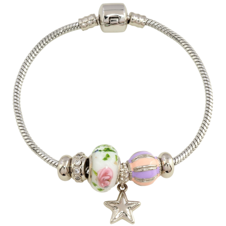 Браслет Xuping Родій Стиль Pandora Ювелірний шнур з намистинами-шармами розмір 18см х 3мм фото №1