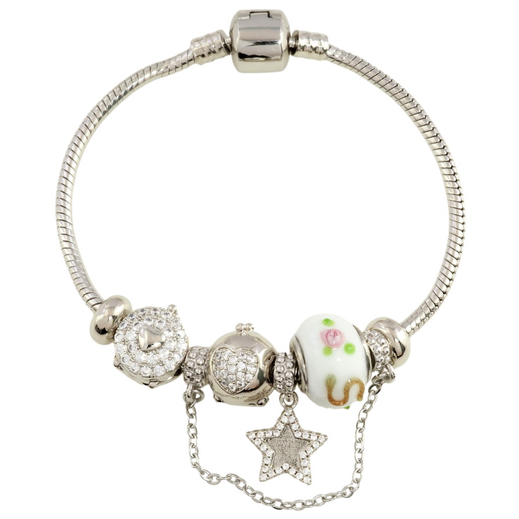 Браслет Xuping Родий Стиль Pandora Ювелирный шнур с бусинами-шармами размер 18см х 3мм фото №9