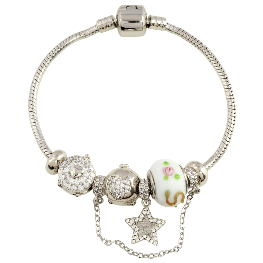 Браслет Xuping Родий Стиль Pandora Ювелирный шнур с бусинами-шармами размер 18см х 3мм фото №1 Браслет Xuping Родий Стиль Pandora Ювелирный шнур с бусинами-шармами размер 18см х 3мм фото №1