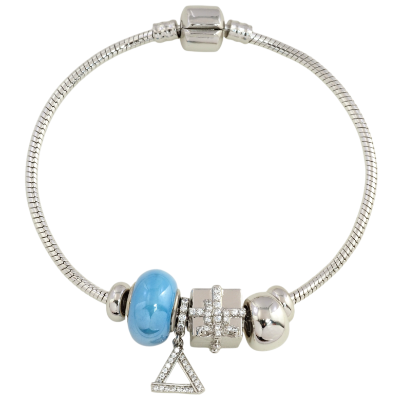 Браслет Xuping Родий Стиль Pandora Ювелирный шнур с бусинами-шармами размер 18см х 3мм фото №6