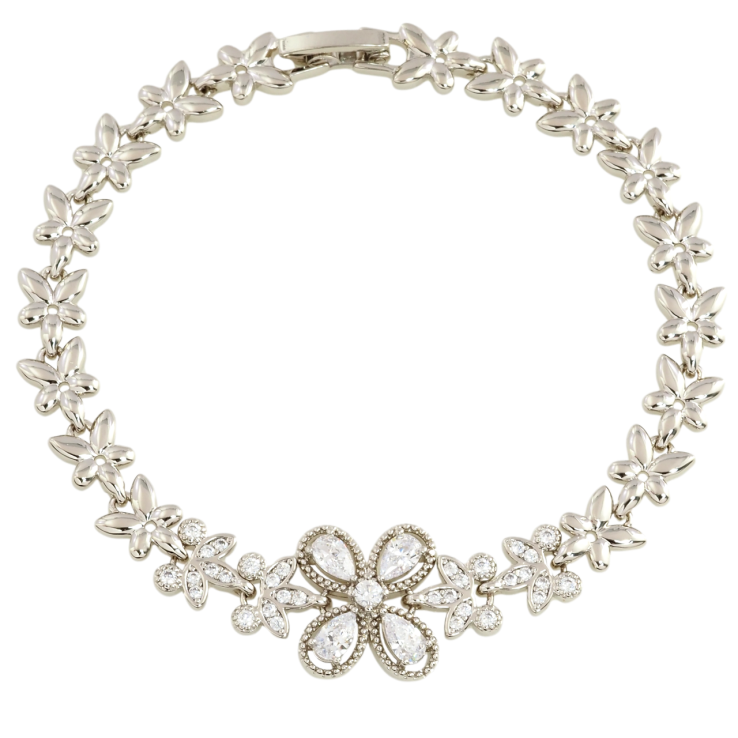 Браслет Xuping Родий Цветочный узор с цирконием размер 18см х 7мм фото №9