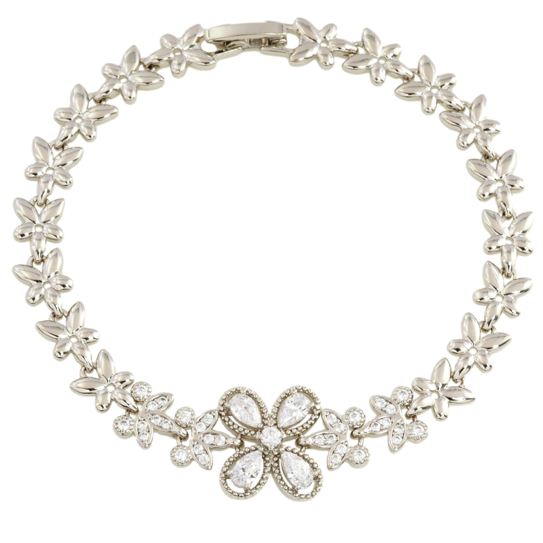 Браслет Xuping Родій Квітковий візерунок з цирконієм розмір 18см х 7мм фото №1 Браслет Xuping Родій Квітковий візерунок з цирконієм розмір 18см х 7мм фото №1