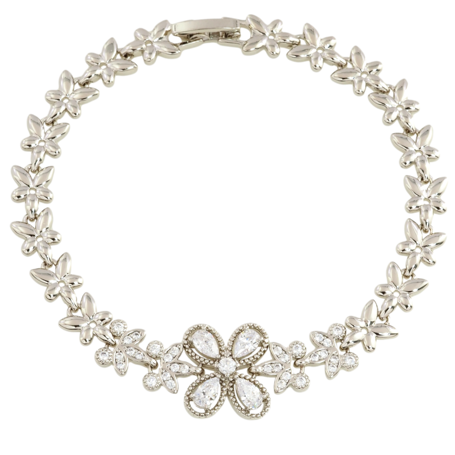 Браслет Xuping Родий Цветочный узор с цирконием размер 18см х 7мм фото №1