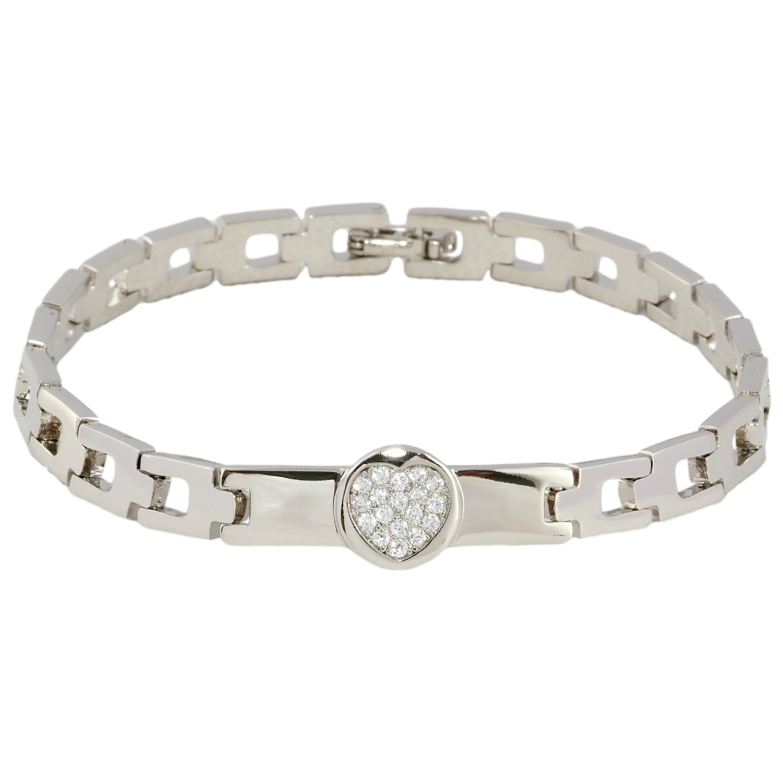 Браслет Xuping Родий Браслетный узор с вставкой сердечко размер 20см х 6мм фото №1 Браслет Xuping Родий Браслетный узор с вставкой сердечко размер 20см х 6мм фото №1