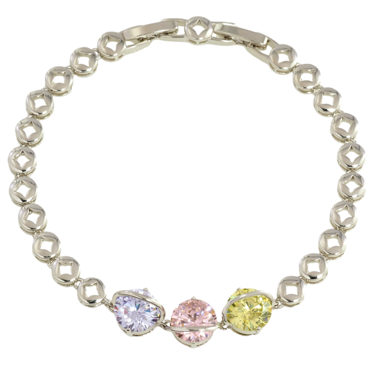 Браслет Xuping Родий Три разноцветных фианита размер с доп.замком 17,18.5см х 5мм фото №12