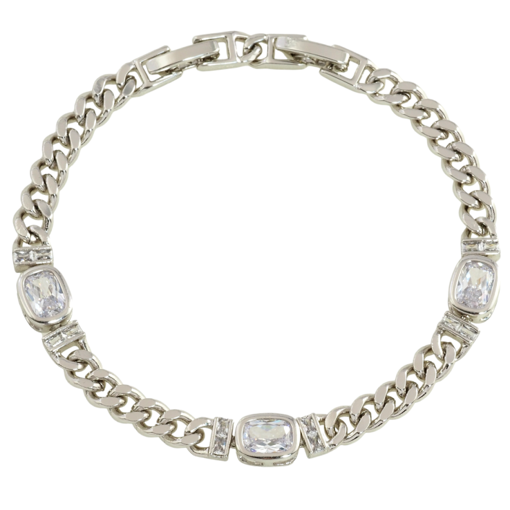 Браслет Xuping Родий Цепочка Панцирное плетение с кристальными вставками размер с доп.замком 16.5,18см х 5мм фото №3