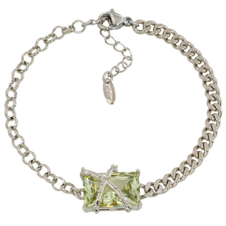 Браслет Xuping Родий Комбинированная цепочка с салатовым фианитом размер с доп.цепочкой 17-20см х 3-4мм фото №25