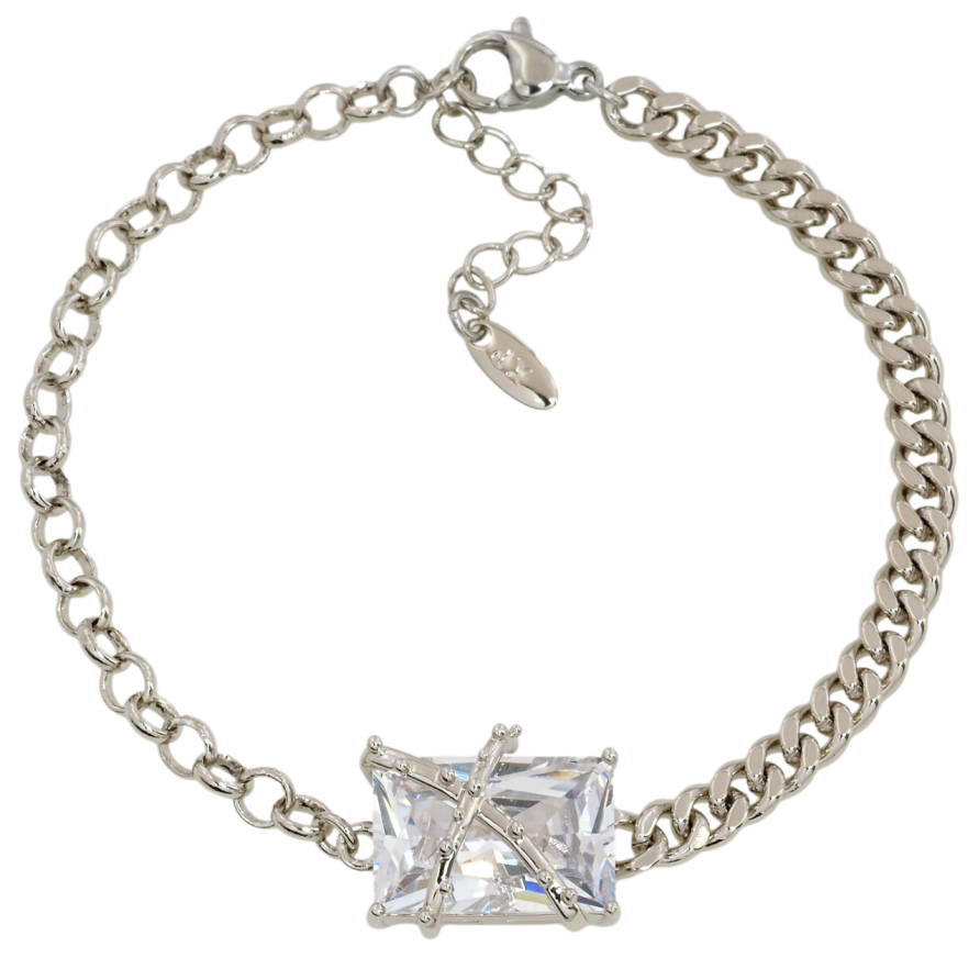 Браслет Xuping Родий Комбинированная цепочка с фианитом размер с доп.цепочкой 17-20см х 3-4мм фото №1