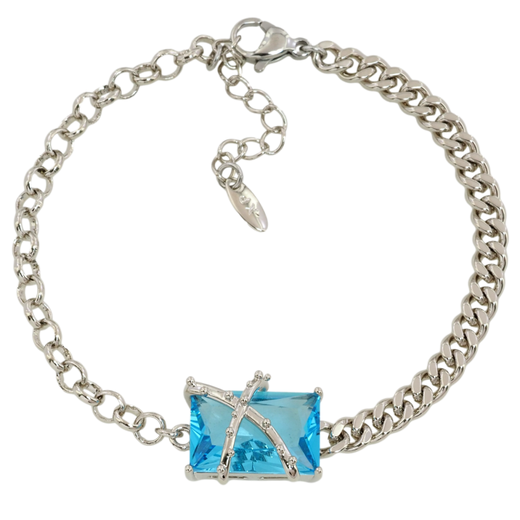 Браслет Xuping Родий Комбинированная цепочка с голубым фианитом размер с доп.цепочкой 17-20см х 3-4мм фото №3 Браслет Xuping Родий Комбинированная цепочка с голубым фианитом размер с доп.цепочкой 17-20см х 3-4мм фото №3