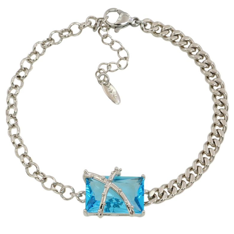 Браслет Xuping Родий Комбинированная цепочка с голубым фианитом размер с доп.цепочкой 17-20см х 3-4мм фото №1