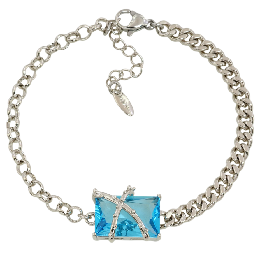 Браслет Xuping Родій Комбінований ланцюжок з блакитним фіанітом розмір з доп.ланцюжком 17-20см х 3-4мм фото №1 Браслет Xuping Родій Комбінований ланцюжок з блакитним фіанітом розмір з доп.ланцюжком 17-20см х 3-4мм фото №1