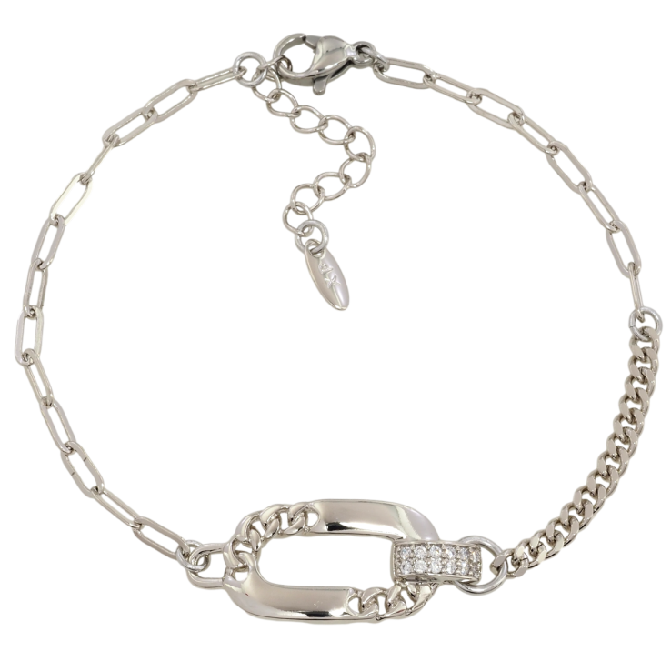 Браслет Xuping Родий Комбинированная цепочка с декоративной вставкой размер с доп.цепочкой 18.5-22см х 3мм фото №2 Браслет Xuping Родий Комбинированная цепочка с декоративной вставкой размер с доп.цепочкой 18.5-22см х 3мм фото №2