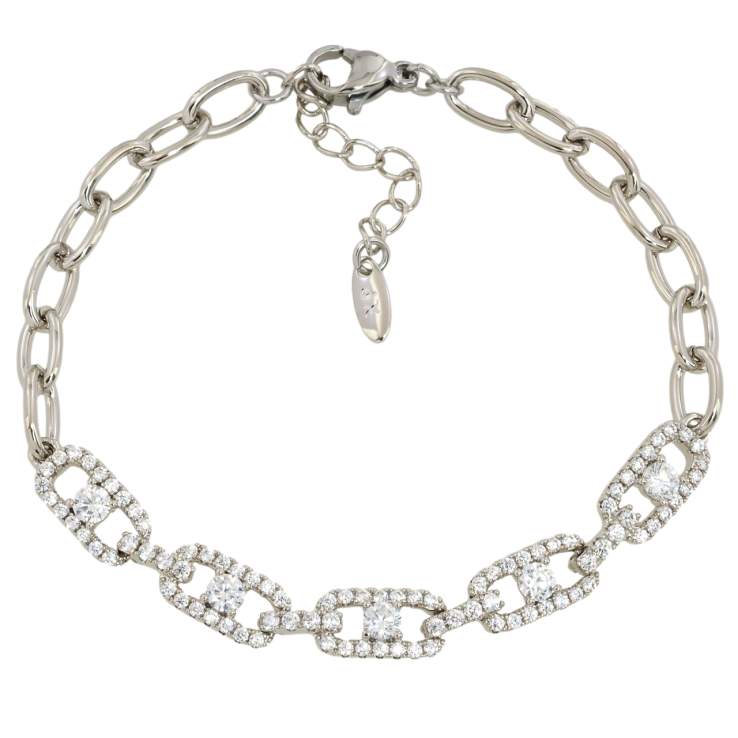 Браслет Xuping Родий Цепочка с вставкой из циркония размер с доп.цепочкой 17-20см х 5мм фото №2