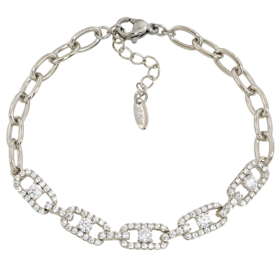 Браслет Xuping Родий Цепочка с вставкой из циркония размер с доп.цепочкой 17-20см х 5мм фото №1