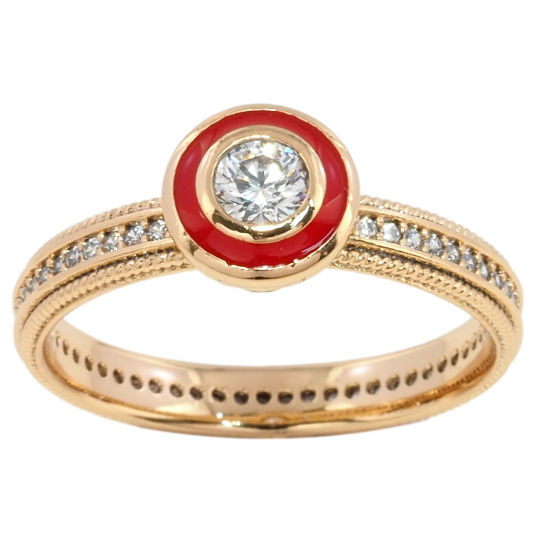 Кольцо Xuping Позолота 18K Круг с красной эмалью и фианитом на дорожке циркония фото №1
