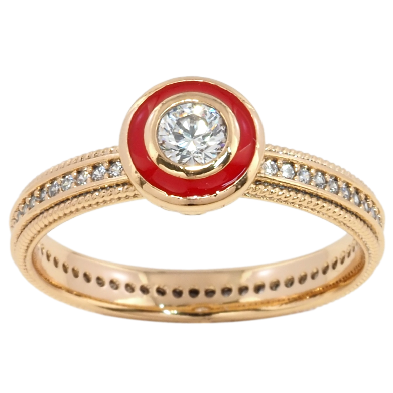 Кольцо Xuping Позолота 18K Круг с красной эмалью и фианитом на дорожке циркония фото №1
