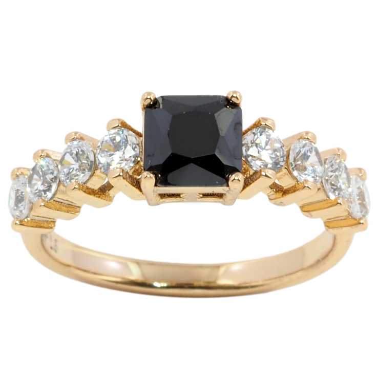 Каблучка Xuping Позолота 18K Чорний фіаніт з доріжкою цирконію фото №12 Каблучка Xuping Позолота 18K Чорний фіаніт з доріжкою цирконію фото №12