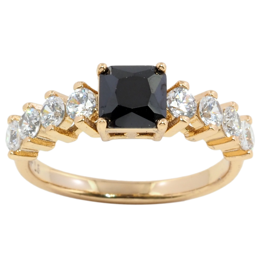 Каблучка Xuping Позолота 18K Чорний фіаніт з доріжкою цирконію фото №1 Каблучка Xuping Позолота 18K Чорний фіаніт з доріжкою цирконію фото №1