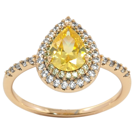 Кольцо Xuping Позолота 18K Капелька с желтым фианитом в обрамлении циркония фото №1 Кольцо Xuping Позолота 18K Капелька с желтым фианитом в обрамлении циркония фото №1