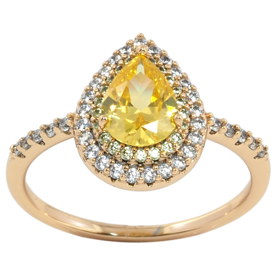 Каблучка Xuping Позолота 18K Крапелька з жовтим фіанітом в обрамленні цирконію фото №1 Каблучка Xuping Позолота 18K Крапелька з жовтим фіанітом в обрамленні цирконію фото №1