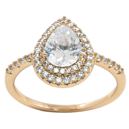 Кольцо Xuping Позолота 18K Капелька с фианитом в обрамлении циркония фото №1