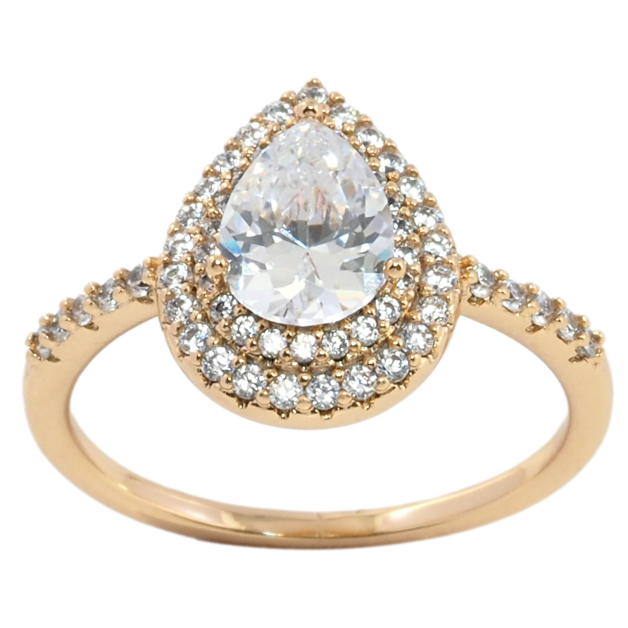 Каблучка Xuping Позолота 18K Крапелька з фіанітом в обрамленні цирконію фото №1