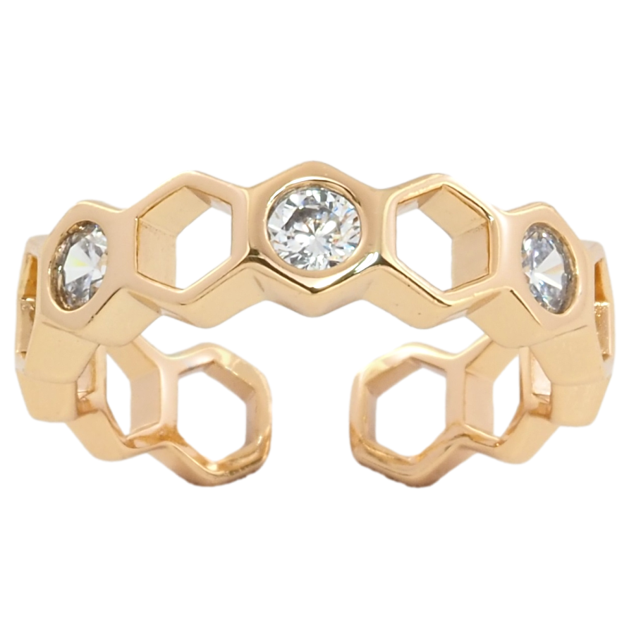 Кольцо Xuping Позолота 18K Узор соты с кристаллами фото №1 Кольцо Xuping Позолота 18K Узор соты с кристаллами фото №1