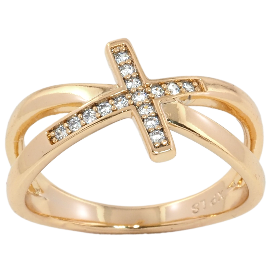 Каблучка Xuping Позолота 18K Хрестик з цирконієм фото №1 Каблучка Xuping Позолота 18K Хрестик з цирконієм фото №1