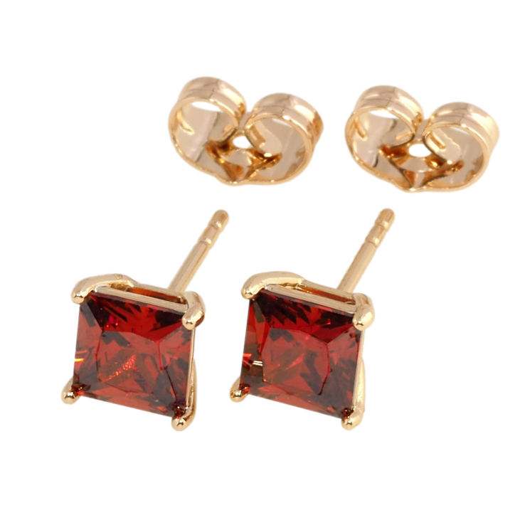 Серьги Xuping Позолота 18K пусеты Красные фианиты 6х6мм фото №17