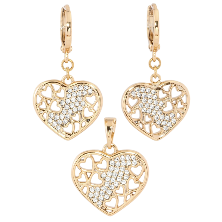 Набор Xuping Позолота 18K Серьги Кулон Ажурные сердечки с цирконием фото №9 Набор Xuping Позолота 18K Серьги Кулон Ажурные сердечки с цирконием фото №9