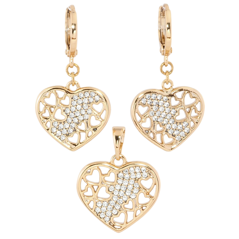 Набір Xuping Позолота 18K Сережки Кулон Ажурні сердечка з цирконієм фото №1 Набір Xuping Позолота 18K Сережки Кулон Ажурні сердечка з цирконієм фото №1