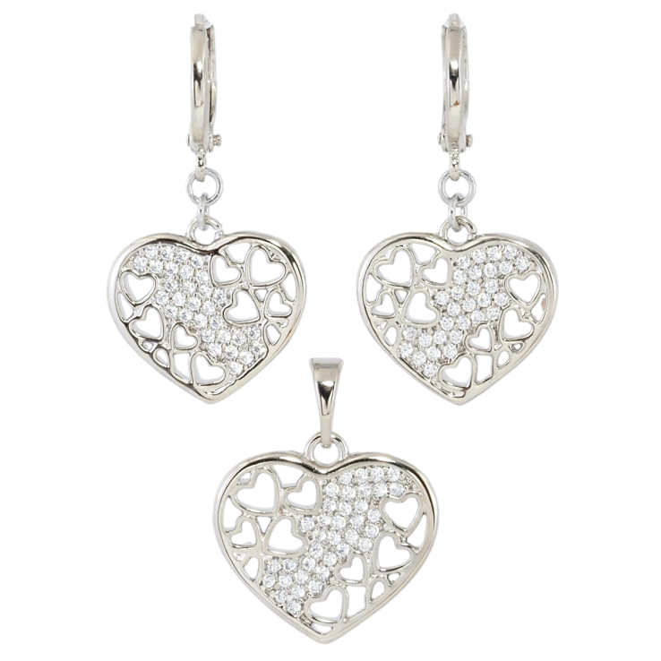 Набір Xuping Родій Сережки Кулон Ажурні сердечка з цирконієм фото №2