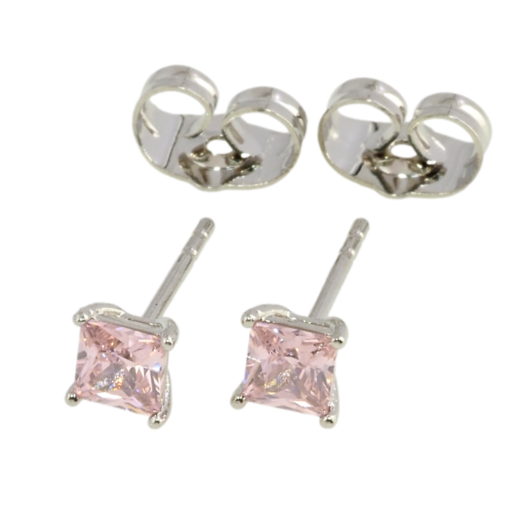 Серьги Xuping Родий пусеты Розовые фианиты 4х4мм фото №22
