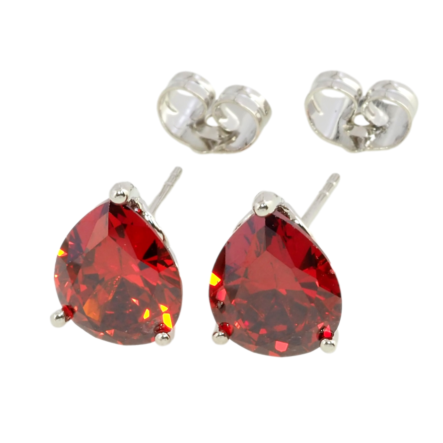 Серьги Xuping Родий пусеты Красные кристальные капельки фото №1