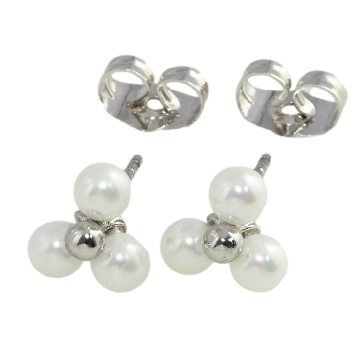 Серьги Xuping Родий пусеты Жемчужные цветочки фото №4