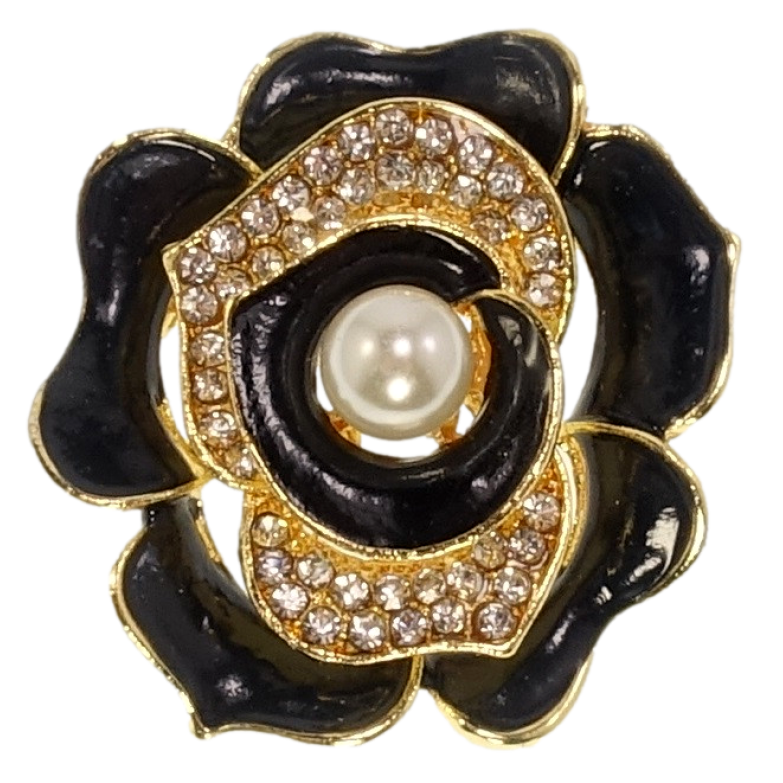 Брошь Цветок с прокраской черной эмалью и стразами фото №1