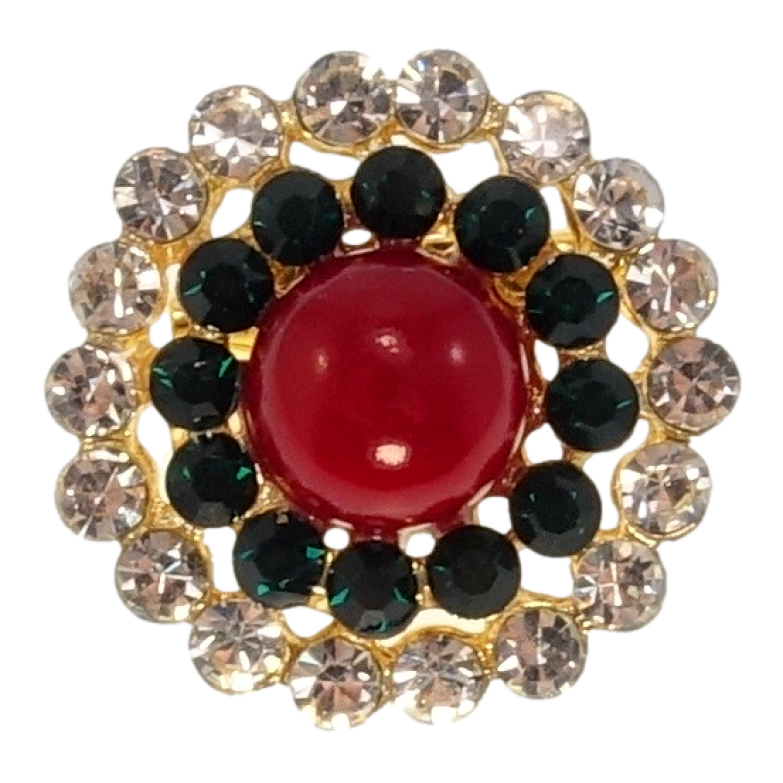 Брошь Цветочек с цветными стразами и красным шариком фото №1