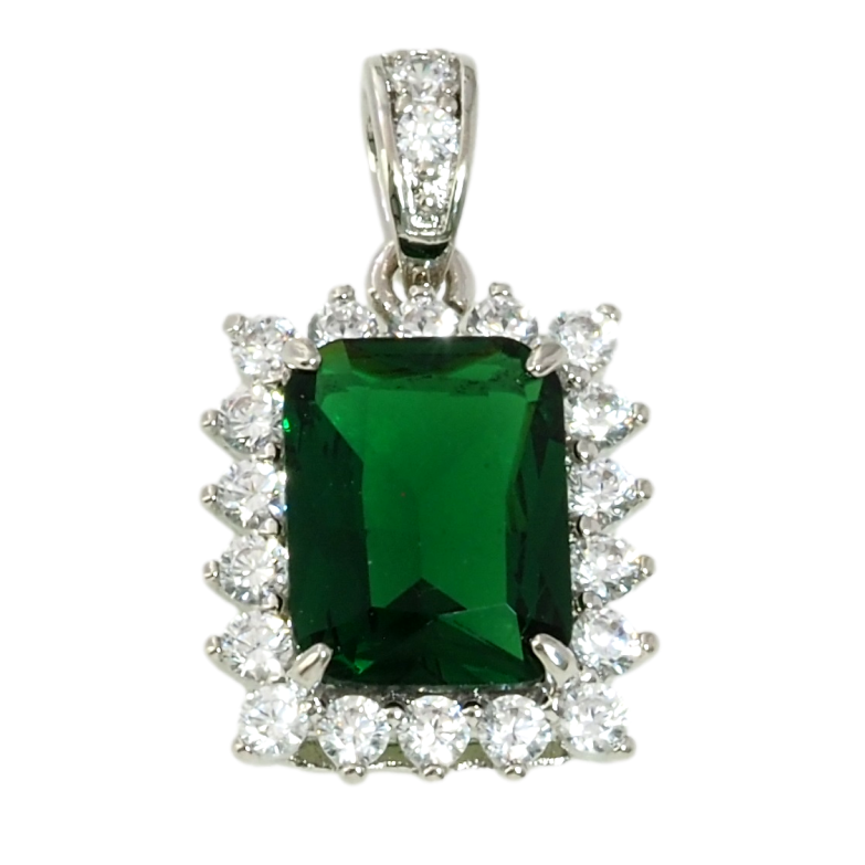 Кулон Xuping Родий Зеленый фианит в обрамлении циркония для цепочки до 2мм фото №1