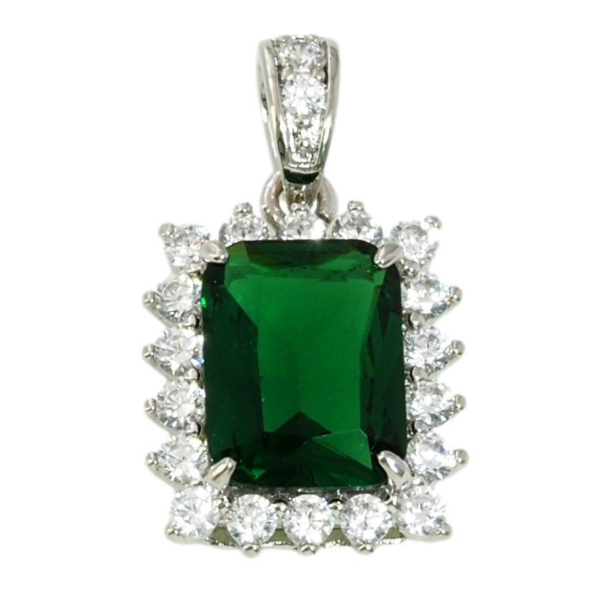 Кулон Xuping Родий Зеленый фианит в обрамлении циркония для цепочки до 2мм фото №1