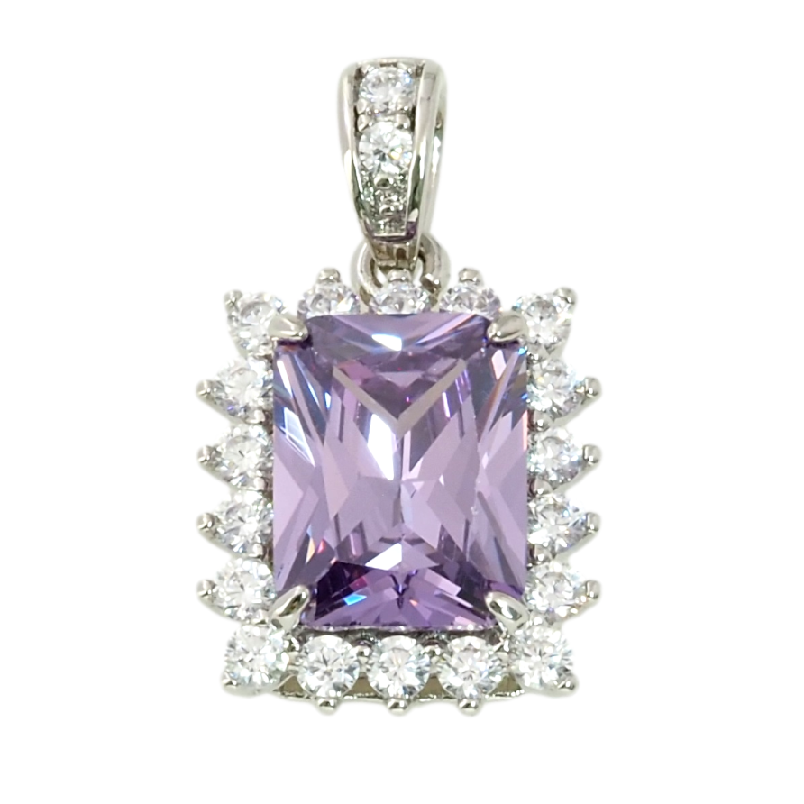 Кулон Xuping Родий Сиреневый фианит в обрамлении циркония для цепочки до 2мм фото №1