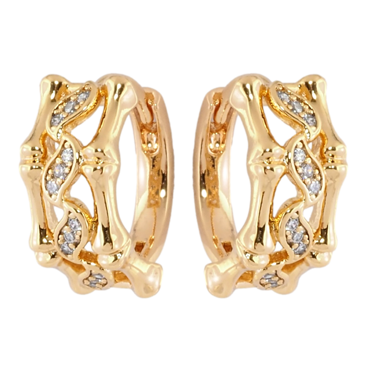 Сережки Xuping Позолота 18K колечка Візерунок бамбук з цирконієм фото №16 Сережки Xuping Позолота 18K колечка Візерунок бамбук з цирконієм фото №16