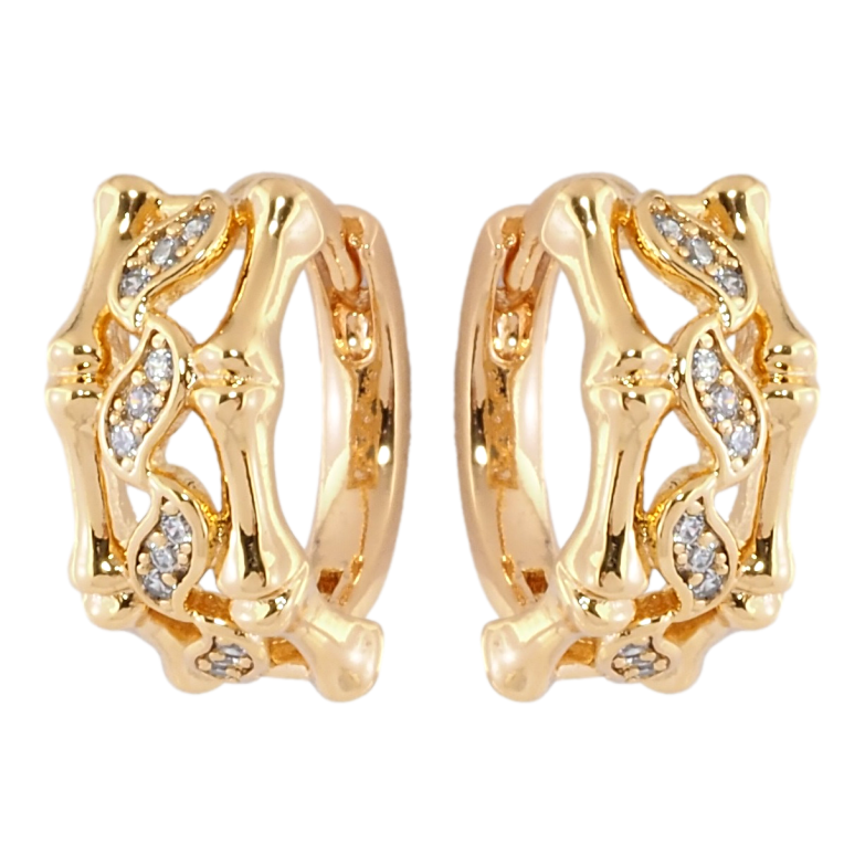 Сережки Xuping Позолота 18K колечка Візерунок бамбук з цирконієм фото №1 Сережки Xuping Позолота 18K колечка Візерунок бамбук з цирконієм фото №1