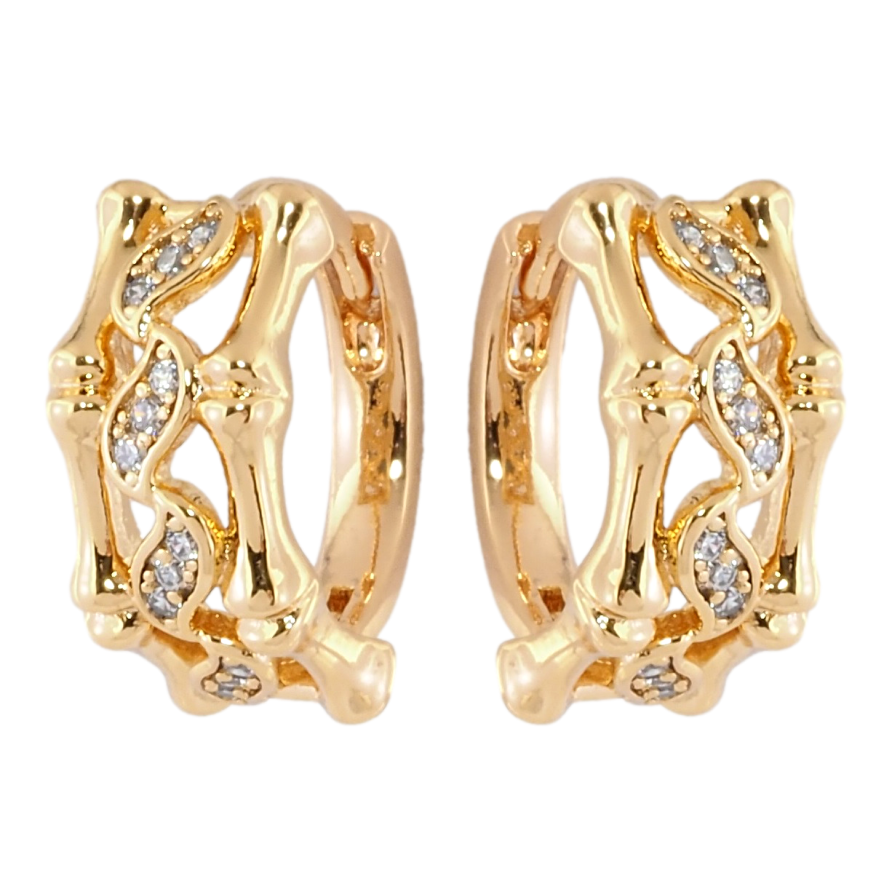 Сережки Xuping Позолота 18K колечка Візерунок бамбук з цирконієм фото №1 Сережки Xuping Позолота 18K колечка Візерунок бамбук з цирконієм фото №1