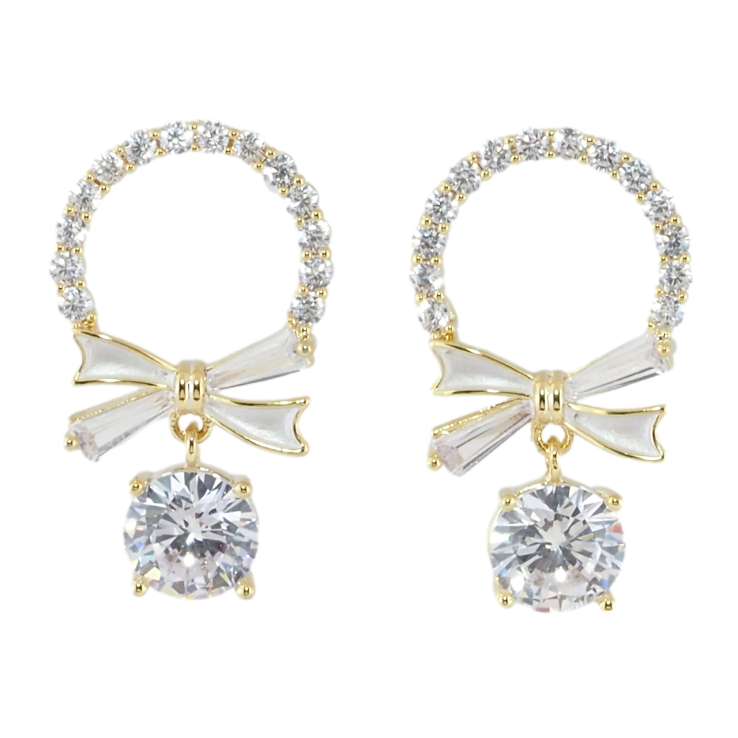 Сережки Xuping JEAN GOUJON Позолота 14K пусети Колечка з бантами та фіанітами фото №14